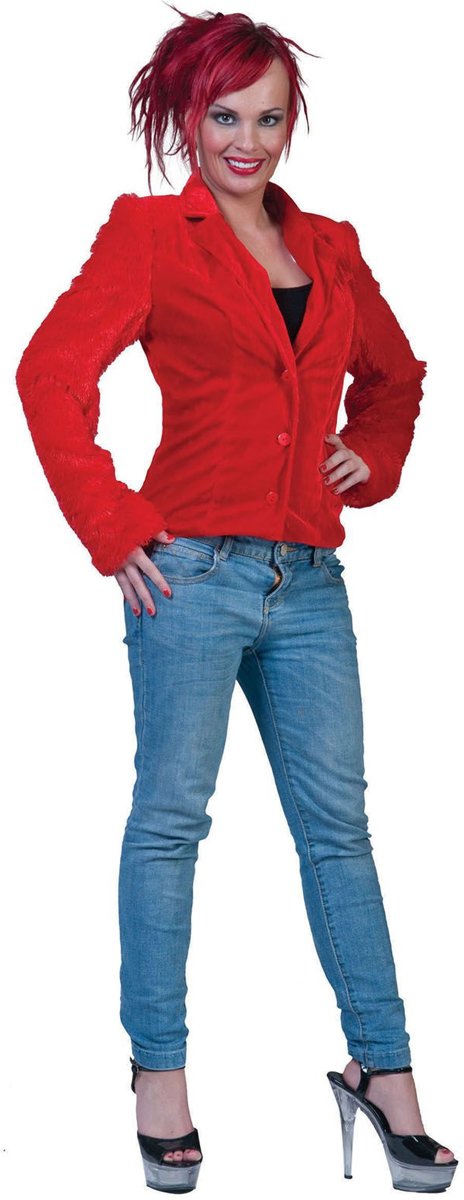 Jaren 80 & 90 Kostuum | Fuzzy Jasje Rood Vrouw | Maat 40-42 | Carnaval kostuum | Verkleedkleding